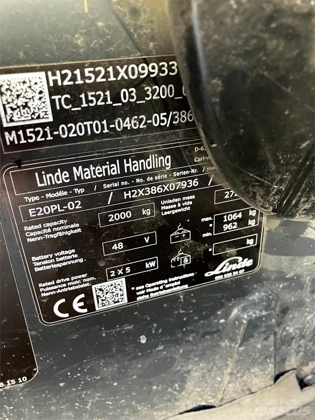 Linde E20PL Elektriniai šakiniai krautuvai