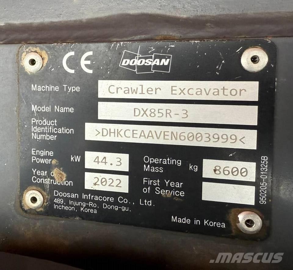Doosan DX 85 R-3 Vidutinės galios ekskavatoriai 7-12 t