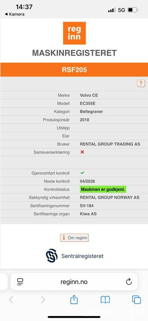 Volvo ECR355EL Vikšriniai ekskavatoriai