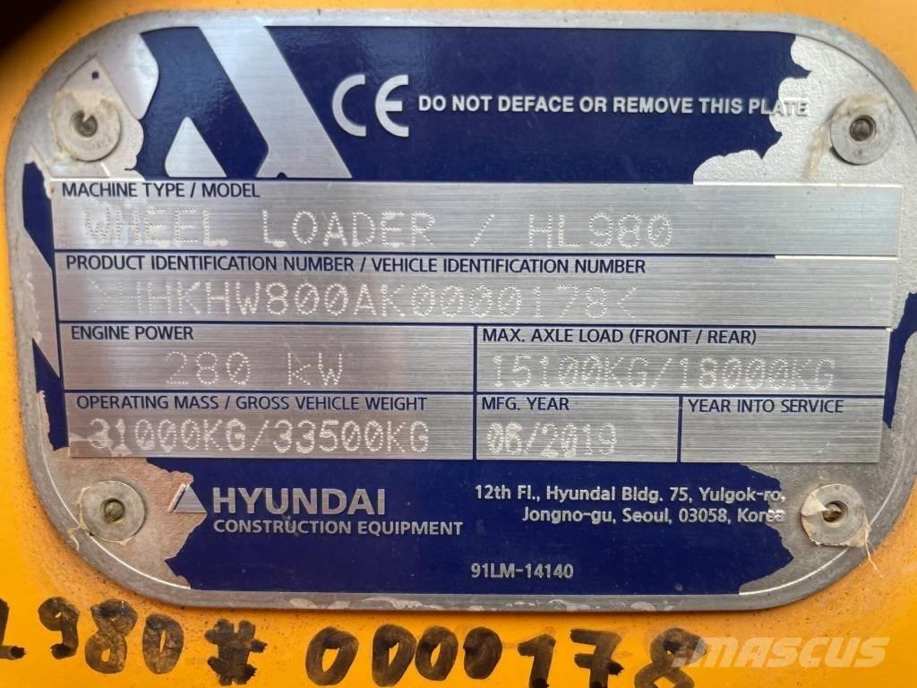 Hyundai HL 980 Naudoti ratiniai krautuvai
