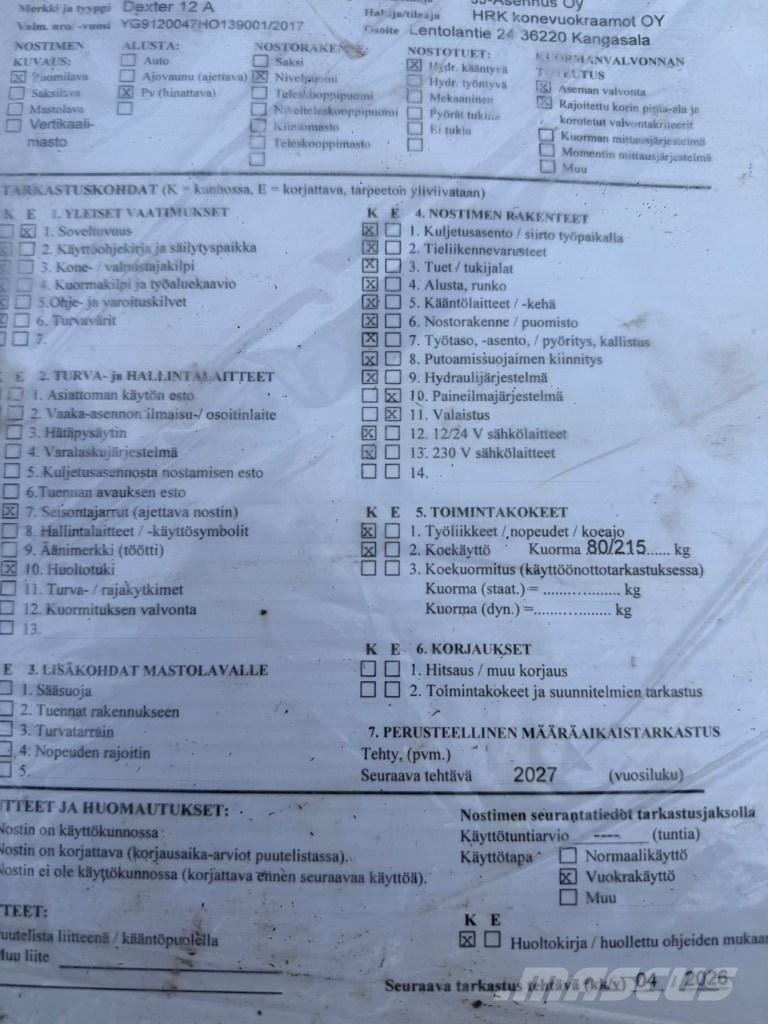 Dexter 12 A Ant priekabų montuojamos kėlimo platformos