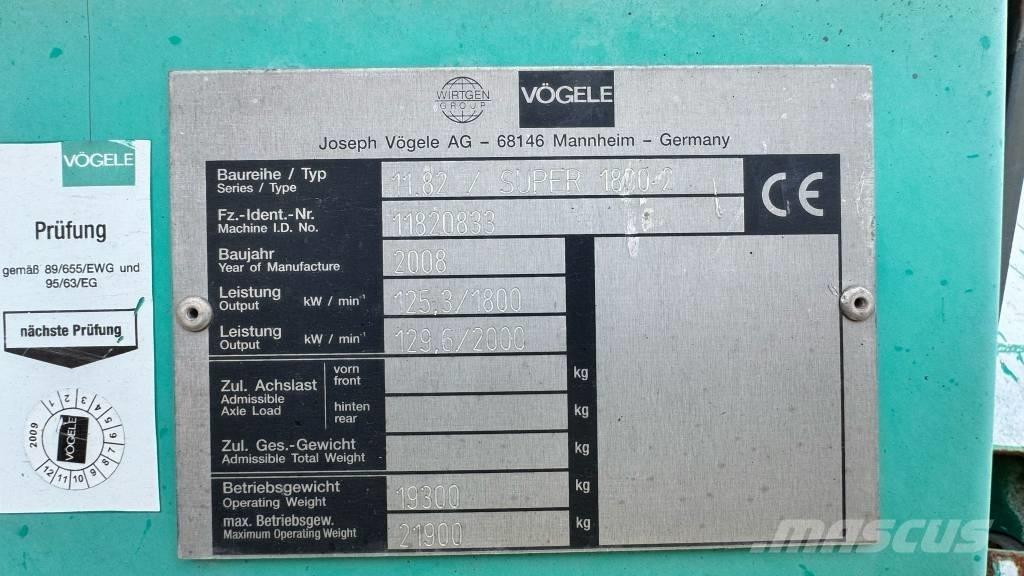 Vögele Super 1800-2 Asfalto klotuvai
