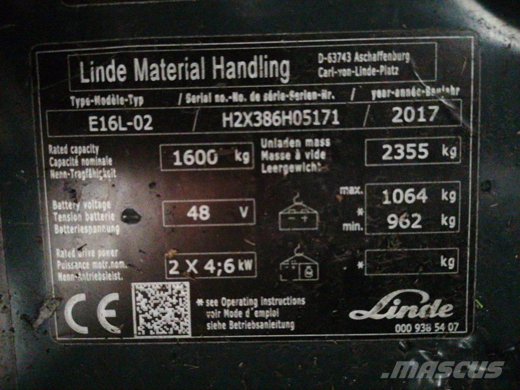 Linde E16L-02 Elektriniai šakiniai krautuvai