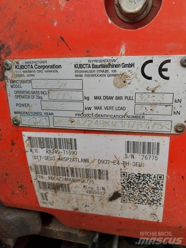 Kubota U 17-3N Mini ekskavatoriai < 7 t