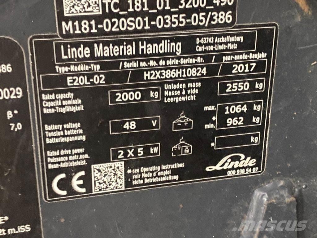 Linde E20L-02 Elektriniai šakiniai krautuvai