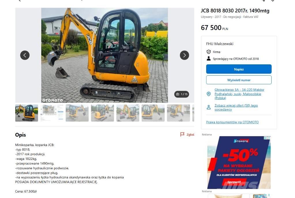 JCB 8030 Mini ekskavatoriai < 7 t
