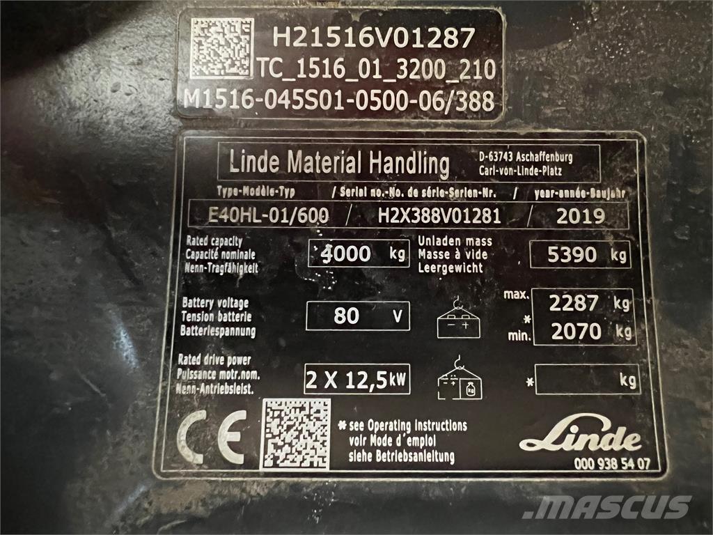 Linde E 40/600 HL Elektriniai šakiniai krautuvai