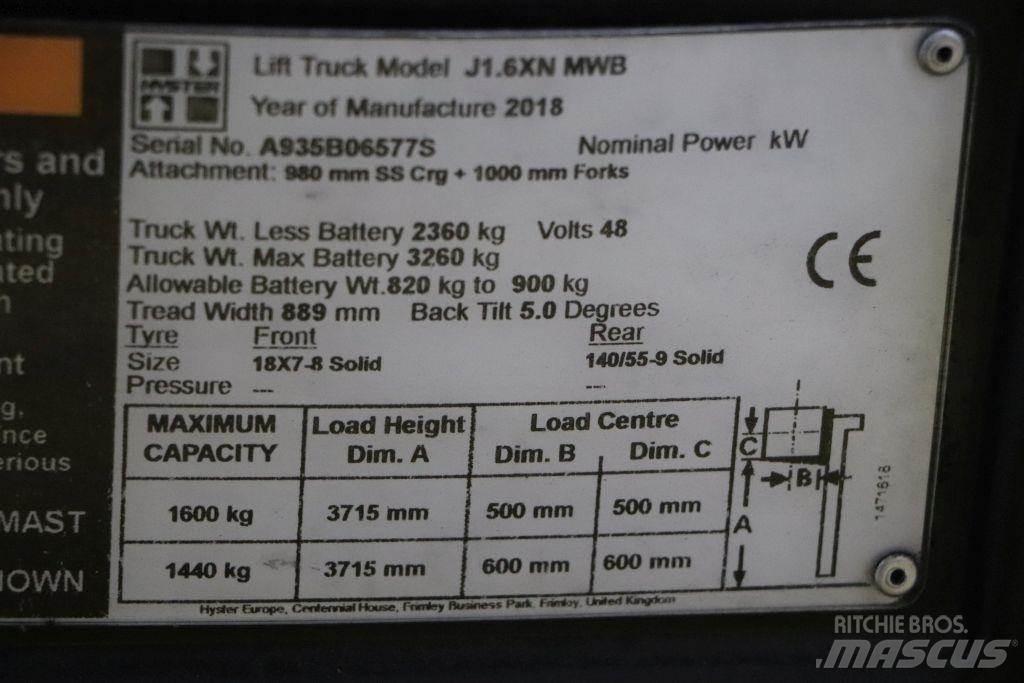 Hyster J1.6XN Elektriniai šakiniai krautuvai