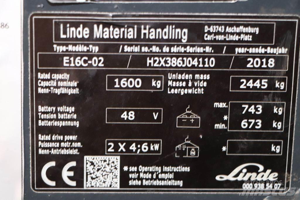 Linde E16C-02 Elektriniai šakiniai krautuvai