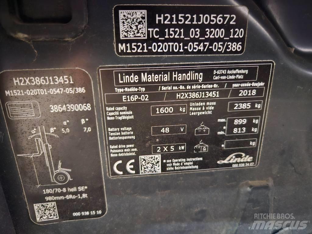 Linde E16P Elektriniai šakiniai krautuvai