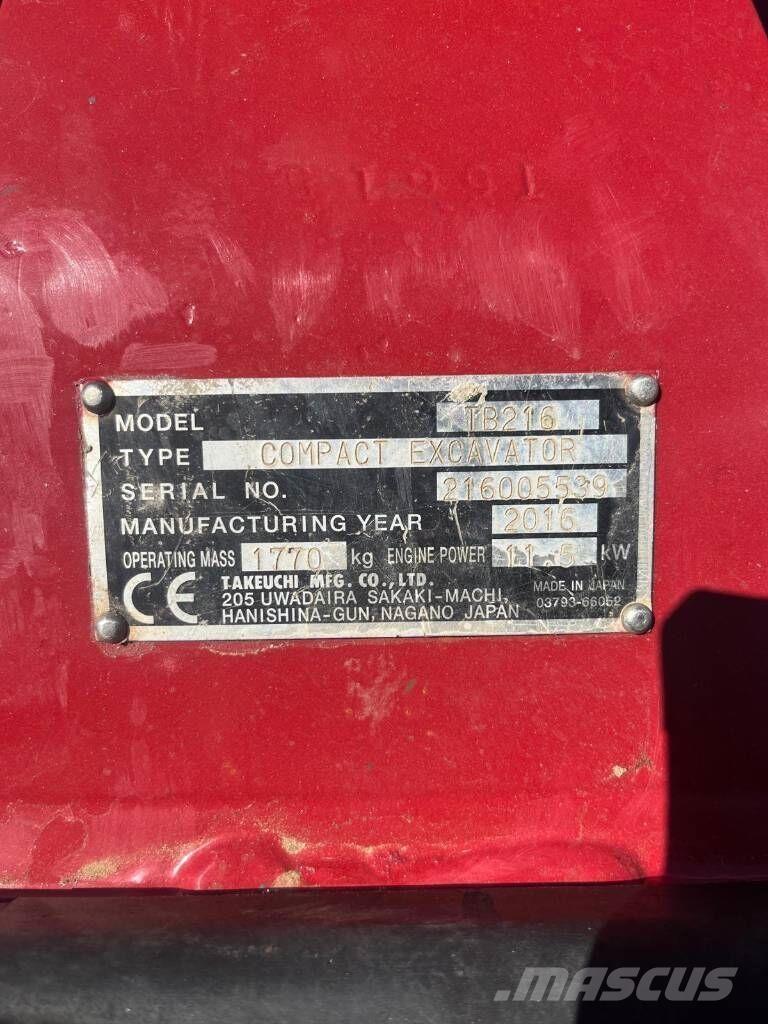 Takeuchi TB216 Mini ekskavatoriai < 7 t