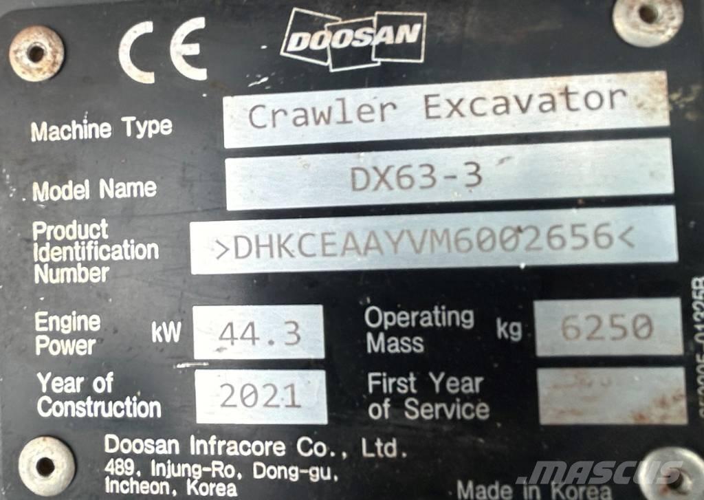 Doosan DX63-3 Vikšriniai ekskavatoriai