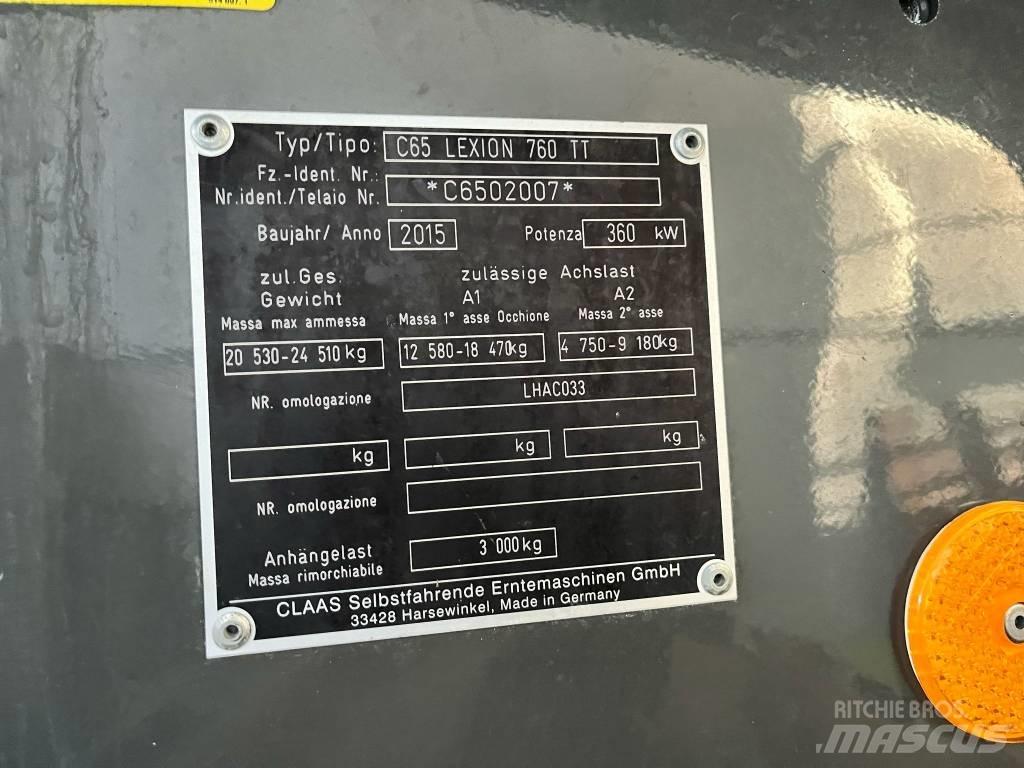 CLAAS Lexion 760 TT Derliaus nuėmimo kombainai
