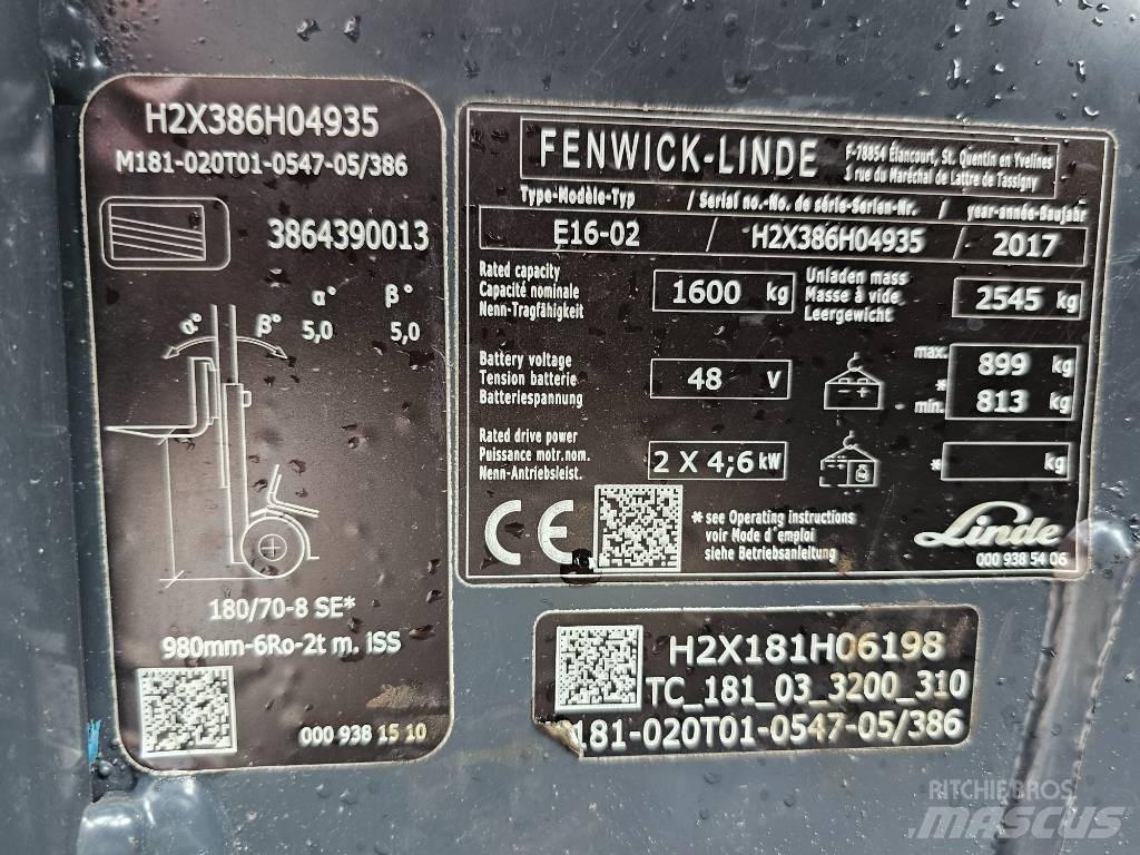 Linde E16 -02 Elektriniai šakiniai krautuvai