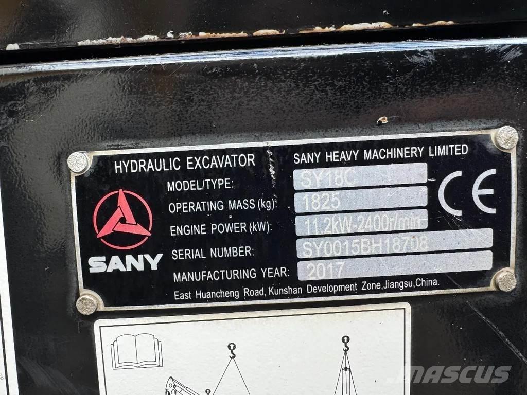Sany SY18C Mini ekskavatoriai < 7 t