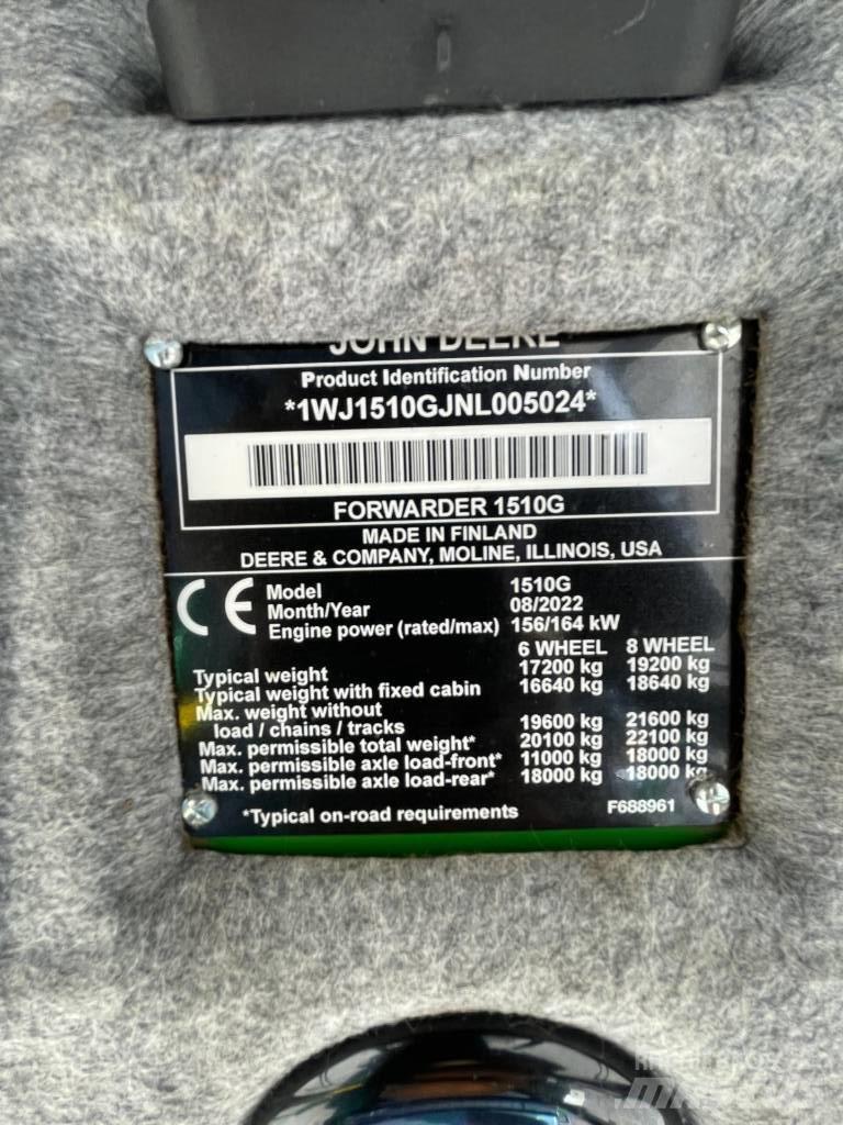 John Deere 1510G Naudoti miškovežiai (Forvarderiai)