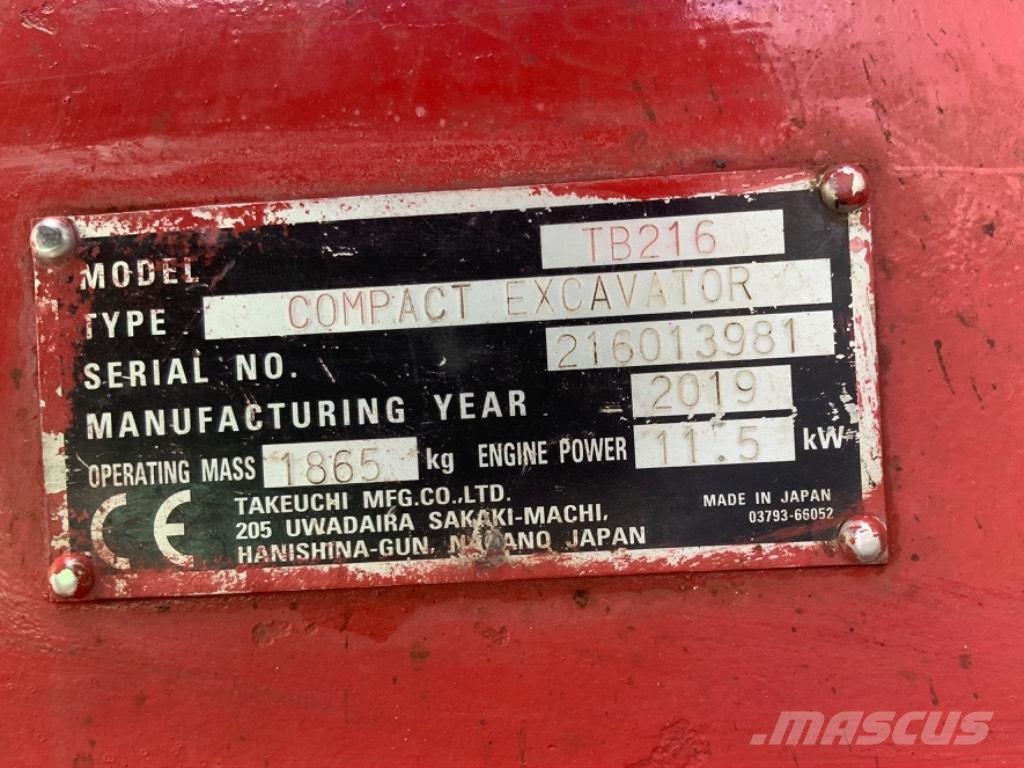 Takeuchi TB 216 Mini ekskavatoriai < 7 t
