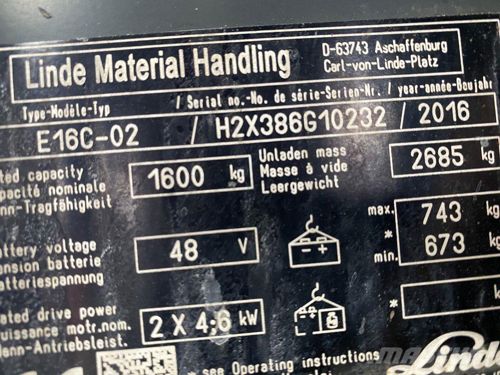 Linde E16C-02 Elektriniai šakiniai krautuvai