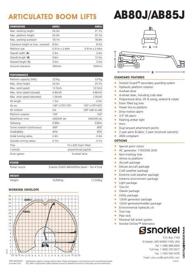 Snorkel AB80J Alkūniniai keltuvai