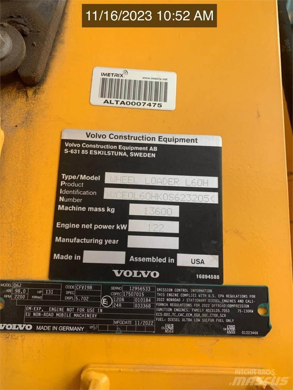 Volvo L60H Naudoti ratiniai krautuvai