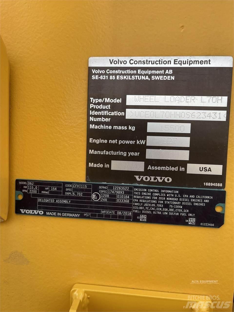 Volvo L70H Naudoti ratiniai krautuvai