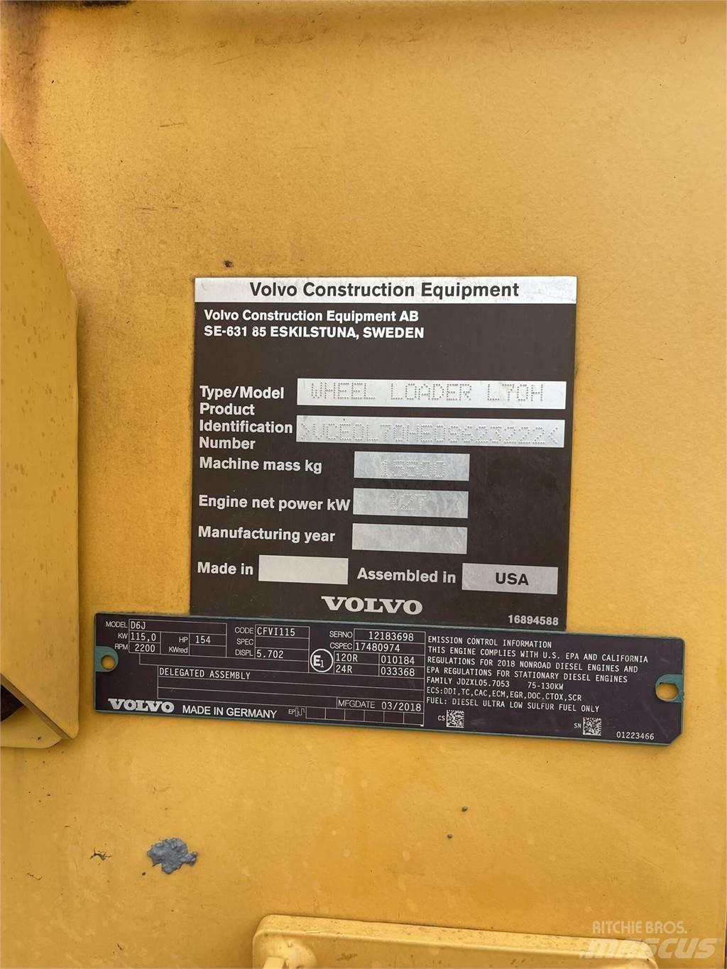Volvo L70H Naudoti ratiniai krautuvai