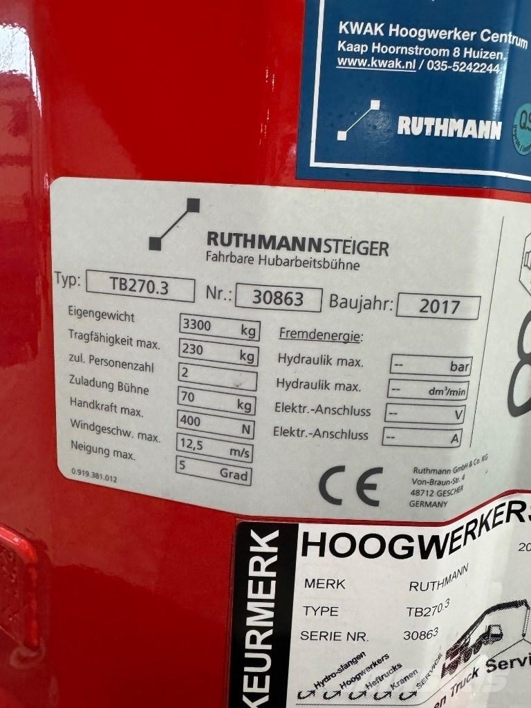 Ruthmann TB 270 Ant vilkikų montuojamos kėlimo platformos