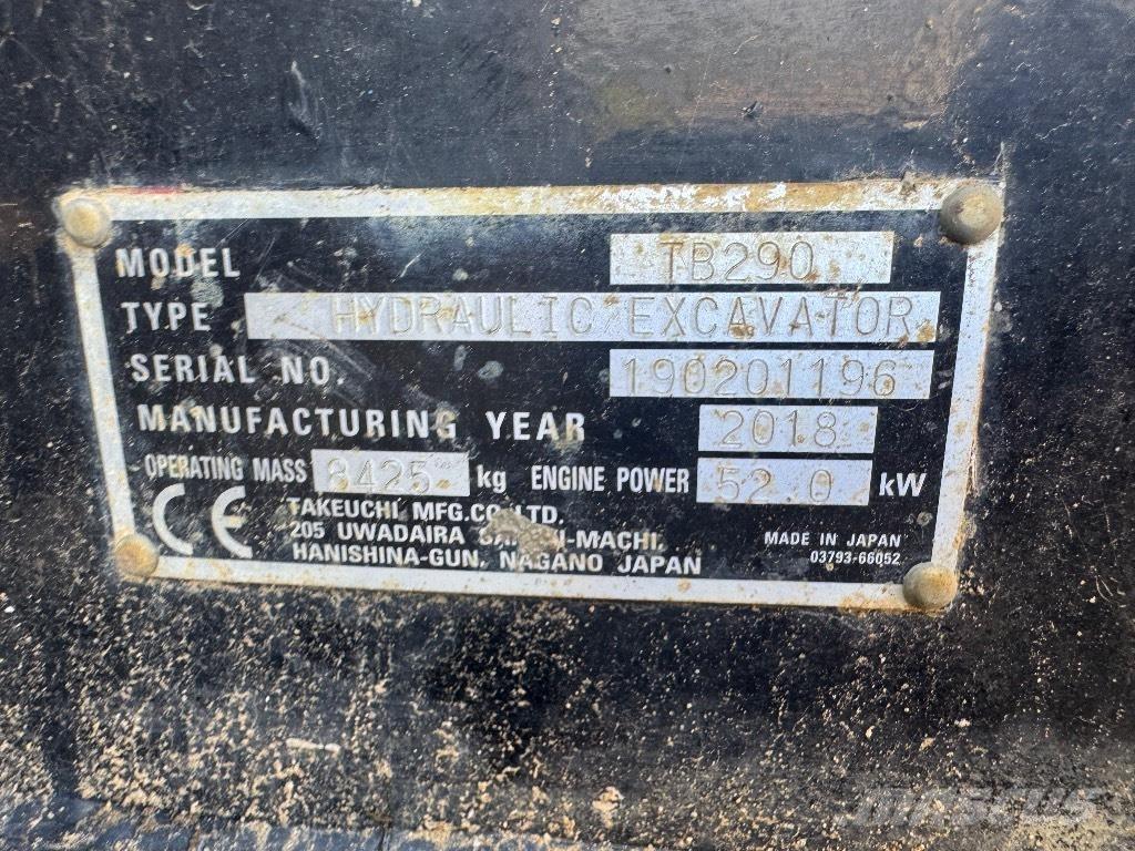 Takeuchi TB 290 Vidutinės galios ekskavatoriai 7-12 t