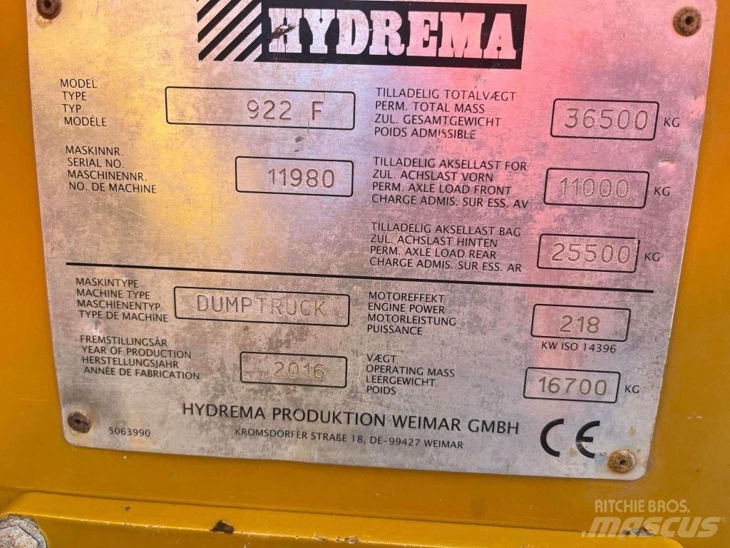 Hydrema 922 F Statybiniai savivarčiai sunkvežimiai