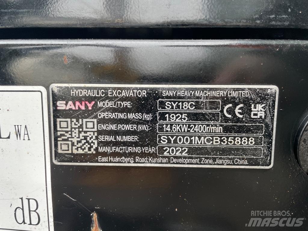 Sany SY 18 C Mini ekskavatoriai < 7 t
