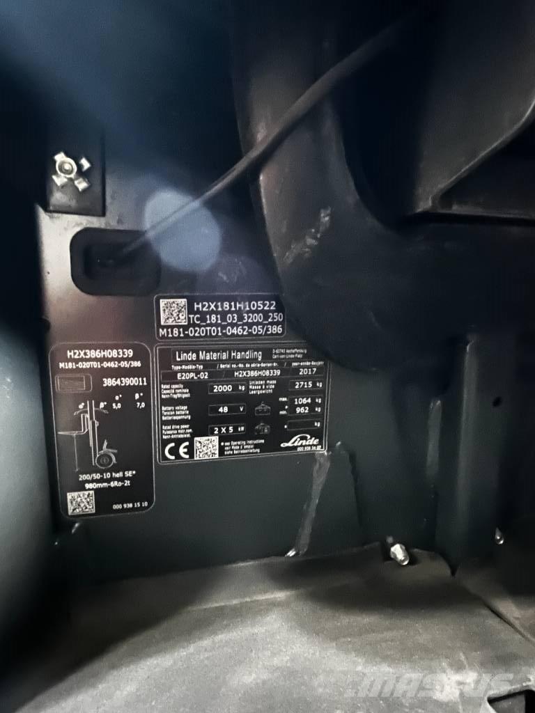 Linde E20PL/386-02 Elektriniai šakiniai krautuvai