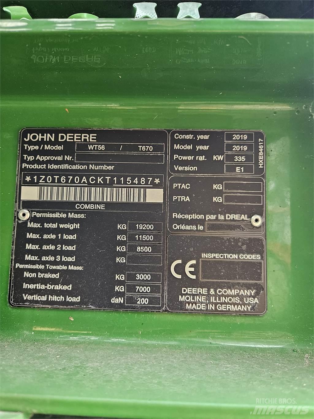 John Deere T670i Derliaus nuėmimo kombainai