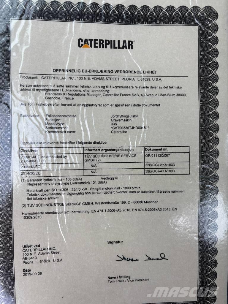 CAT 336 Vikšriniai ekskavatoriai