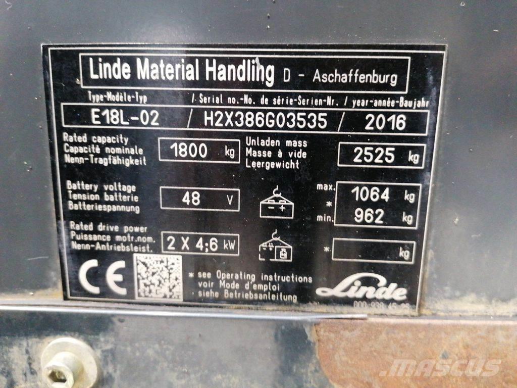 Linde E18L-02 Elektriniai šakiniai krautuvai