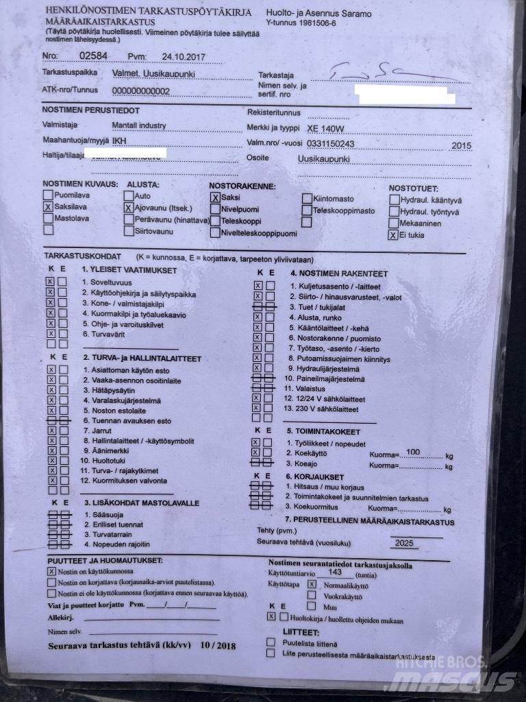Mantall XE140W Žirkliniai keltuvai