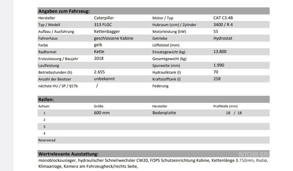 CAT 313 F LGC Vikšriniai ekskavatoriai