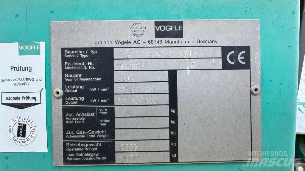 Vögele Super 1800-2 Asfalto klotuvai