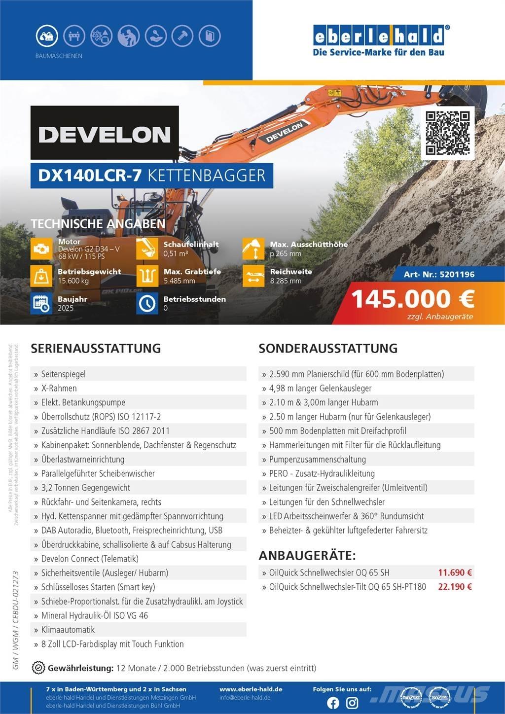 Develon DX140LCR-7 Vikšriniai ekskavatoriai
