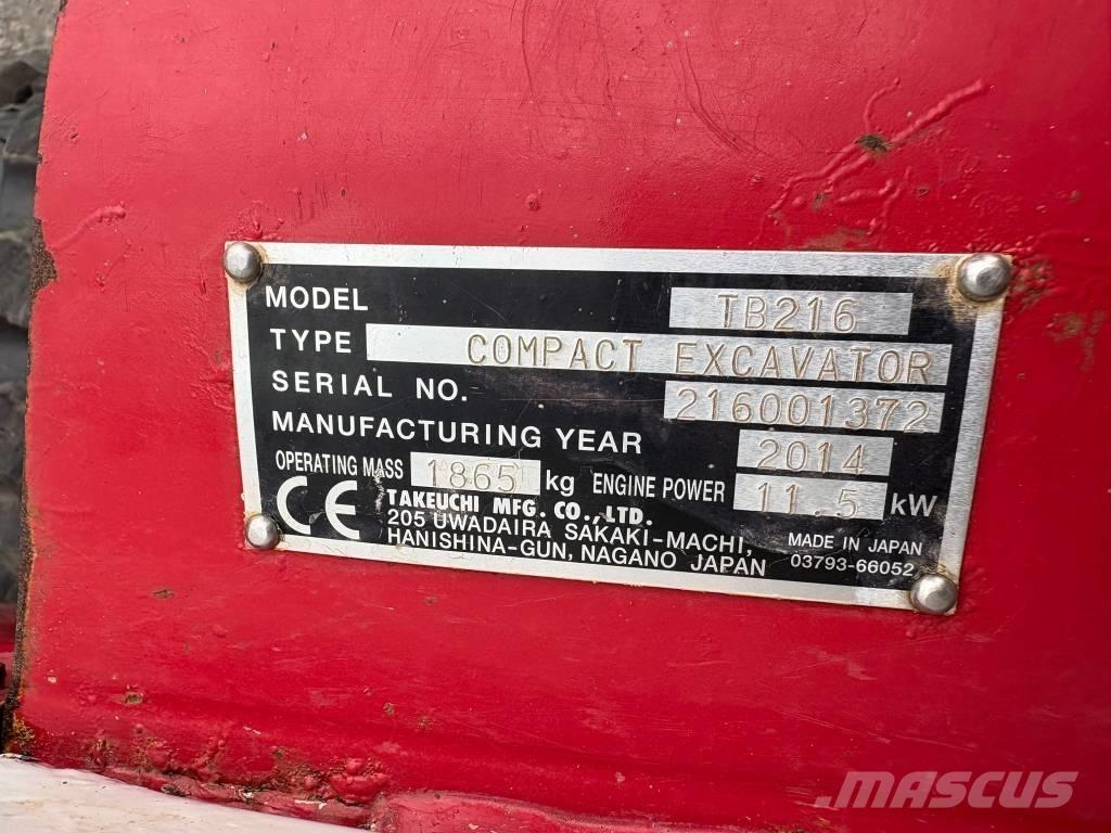 Takeuchi TB 216 Mini ekskavatoriai < 7 t