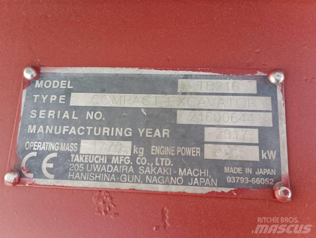 Takeuchi TB 216 Mini ekskavatoriai < 7 t