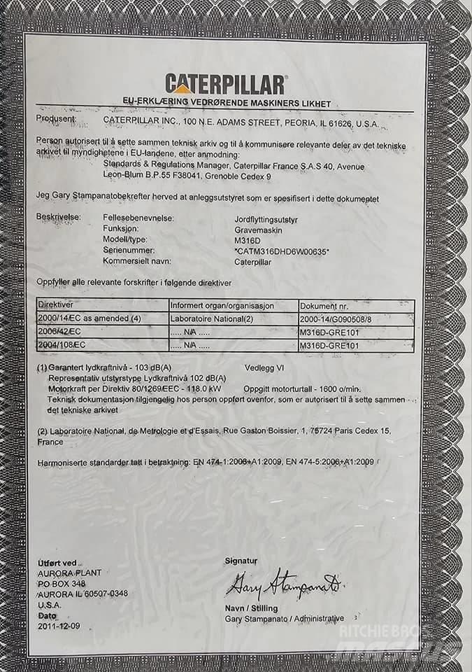 CAT M 316 D Ratiniai ekskavatoriai
