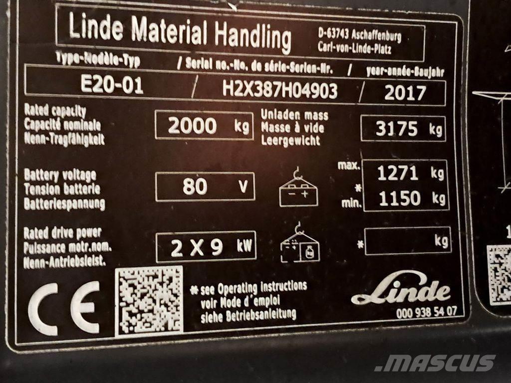 Linde E20-01 Elektriniai šakiniai krautuvai