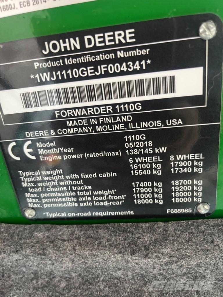 John Deere 1110G Naudoti miškovežiai (Forvarderiai)