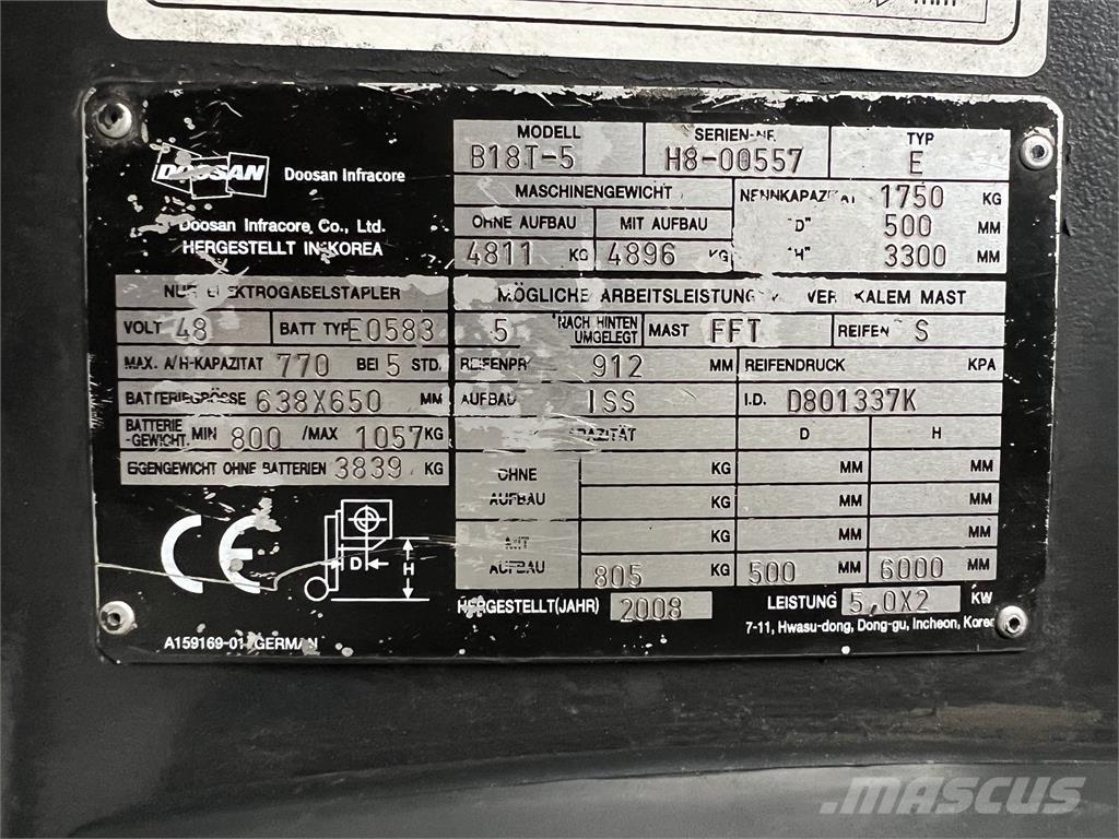 Doosan B18T-5 Elektriniai šakiniai krautuvai