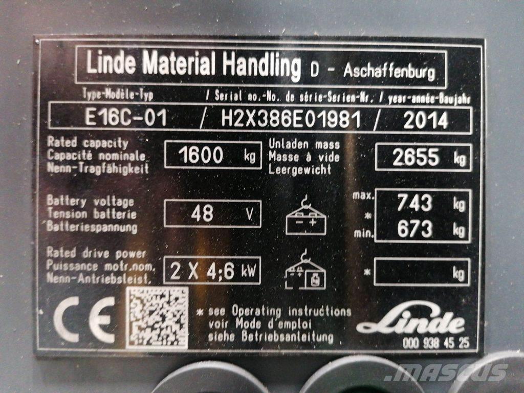 Linde E16C-01 Elektriniai šakiniai krautuvai