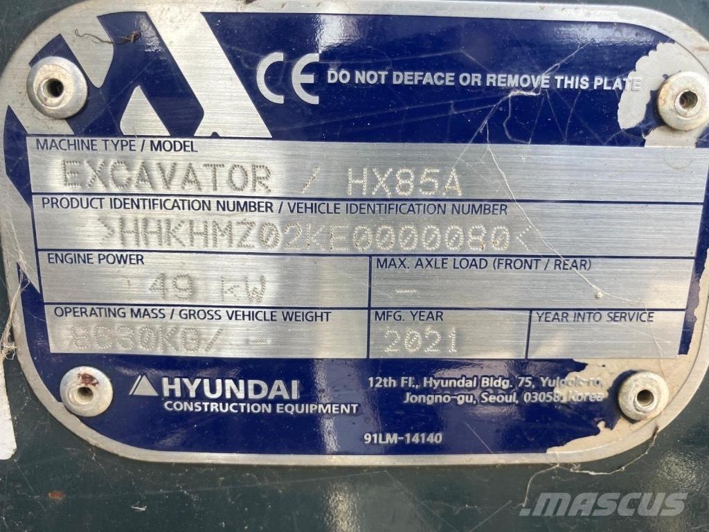 Hyundai HX 85 A Vidutinės galios ekskavatoriai 7-12 t