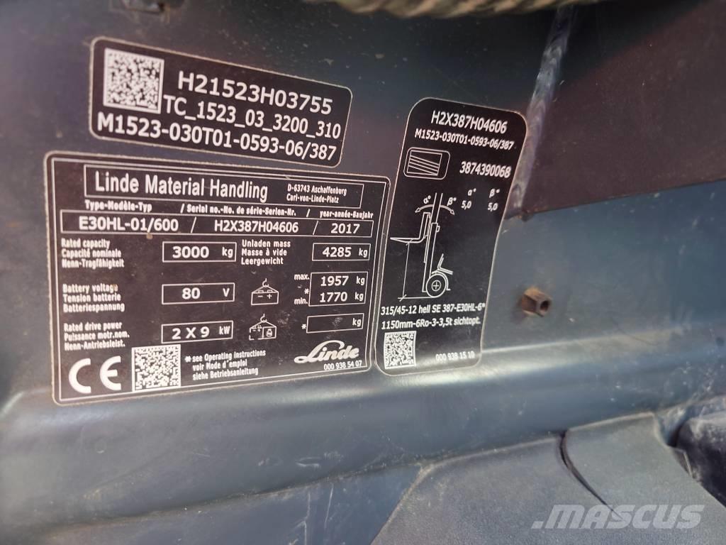Linde E30/600HL/387 Elektriniai šakiniai krautuvai