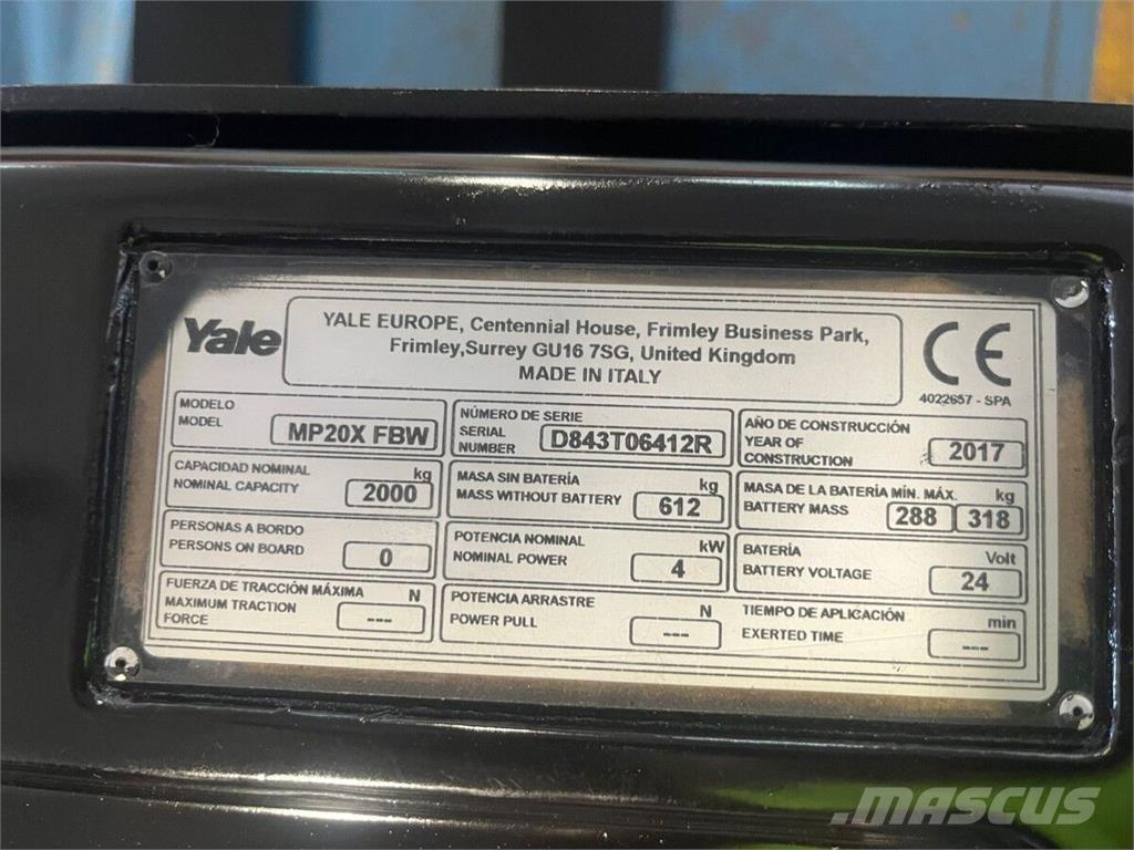 Yale MP20X Krovimas/Kėlimas - Kita