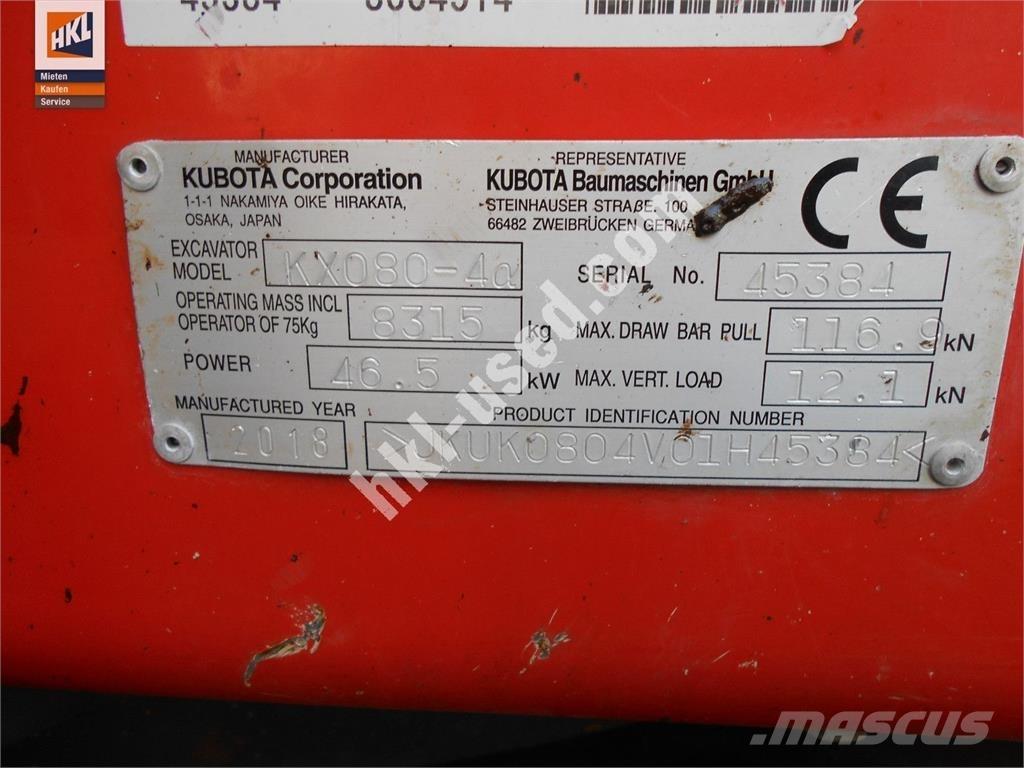 Kubota KX 080-4 Mini ekskavatoriai < 7 t