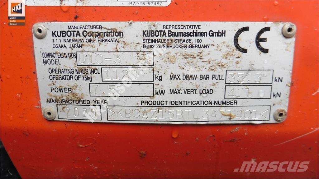 Kubota U 10-3 Mini ekskavatoriai < 7 t